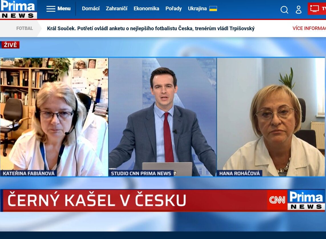 Aktuálně o černém kašli v Česku hovořily pro CNN Prima NEWS odbornice SZÚ a FN Bulovka