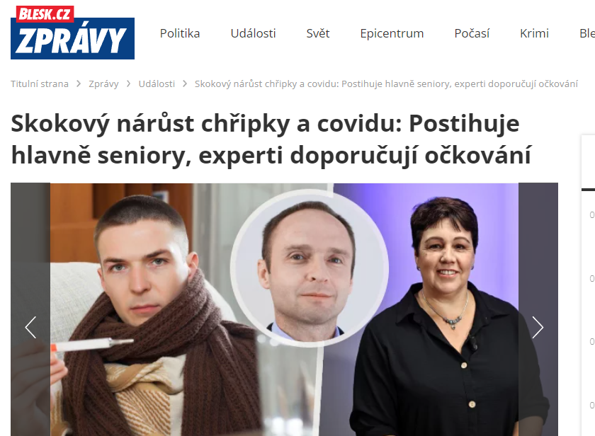 Blesk.cz: Skokový nárůst chřipky a covidu. Postihuje hlavně seniory, experti doporučují očkování